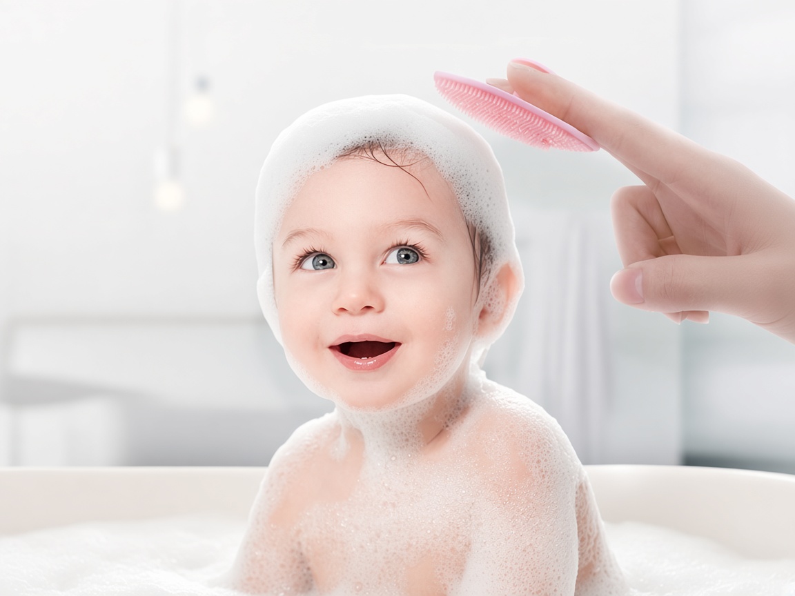 A baby being washed