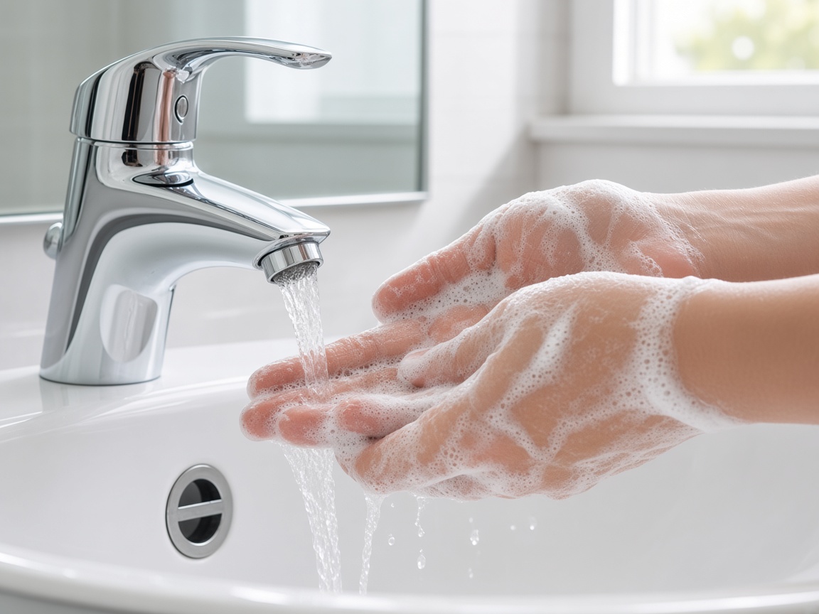 Hands being washed at a basin