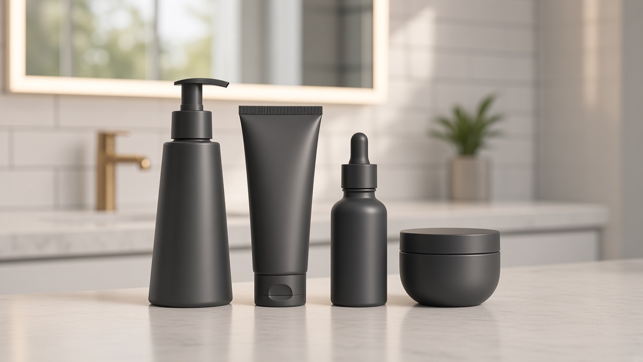 Men's grooming bottles and tubes